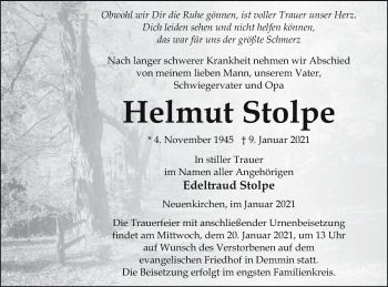 Traueranzeige von Helmut Stolpe von Vorpommern Kurier