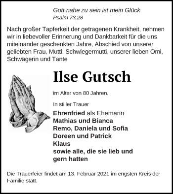 Traueranzeige von Ilse Gutsch von Haff-Zeitung