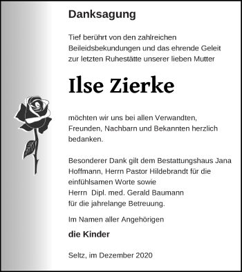 Traueranzeige von Ilse Zierke von Müritz-Zeitung