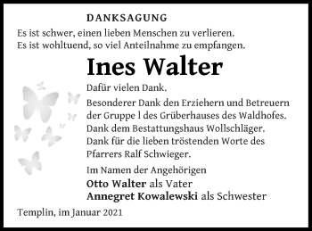 Traueranzeige von Ines Walter von Templiner Zeitung