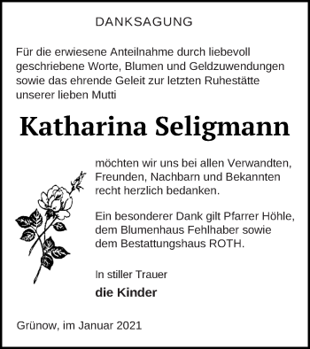 Traueranzeige von Katharina Seligmann von Prenzlauer Zeitung