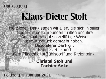 Traueranzeige von Klaus-Dieter Stolt von Strelitzer Zeitung