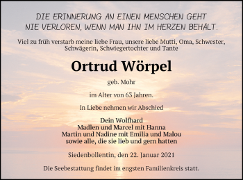 Traueranzeige von Ortrud Wörpel von Neubrandenburger Zeitung