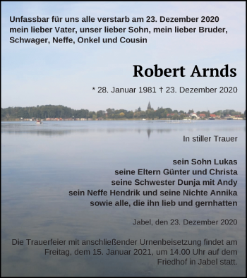 Traueranzeige von Robert Arnds von Müritz-Zeitung