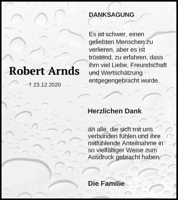 Traueranzeige von Robert Arnds von Müritz-Zeitung