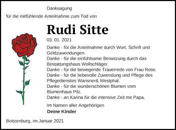 Traueranzeige von Rudi Sitte von Templiner Zeitung