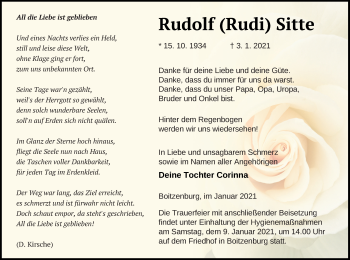 Traueranzeige von Rudolf  Sitte von Templiner Zeitung