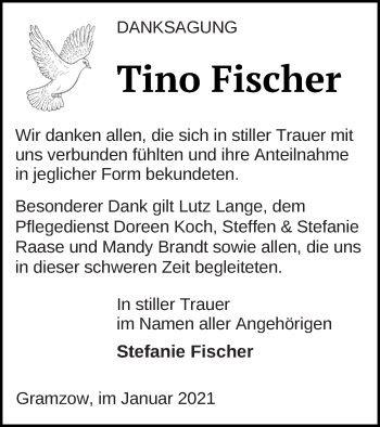 Traueranzeige von Tino Fischer von Prenzlauer Zeitung