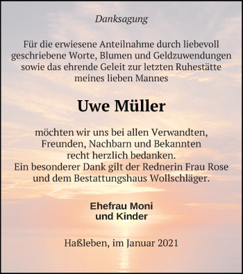 Traueranzeige von Uwe Müller von Templiner Zeitung