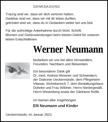 Traueranzeige von Werner Neumann von Haff-Zeitung