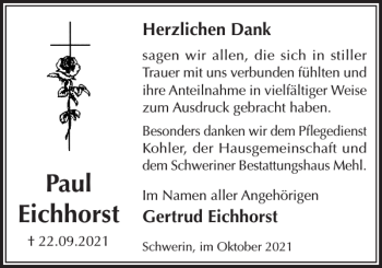 Traueranzeige von Paul Eichhorst von Zeitung für die Landeshauptstadt