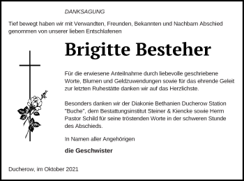 Traueranzeige von Brigitte Besteher von Vorpommern Kurier