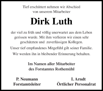 Traueranzeige von Dirk Luth von Pasewalker Zeitung