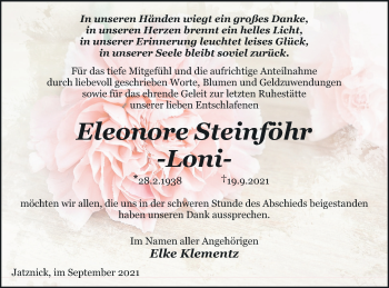 Traueranzeige von Eleonore Steinföhr von Haff-Zeitung