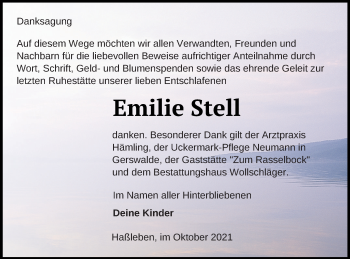 Traueranzeige von Emilie Stell von Templiner Zeitung