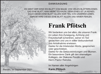 Traueranzeige von Frank Pfötsch von Müritz-Zeitung