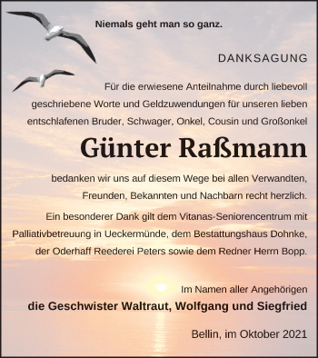 Traueranzeige von Günter Raßmann von Haff-Zeitung