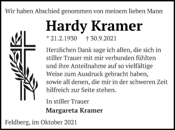 Traueranzeige von Hardy Kramer von Strelitzer Zeitung