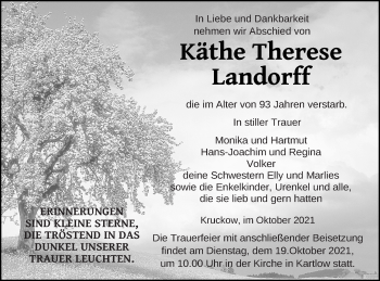 Traueranzeige von Käthe Therese Landorff von Vorpommern Kurier