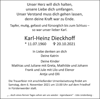 Traueranzeige von Karl-Heinz Dieckhoff von Prenzlauer Zeitung