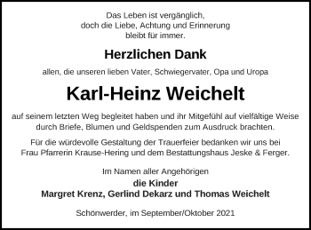 Traueranzeige von Karl-Heinz Weichelt von Prenzlauer Zeitung