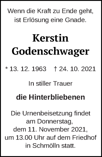 Traueranzeige von Kerstin Godenschwager von Prenzlauer Zeitung