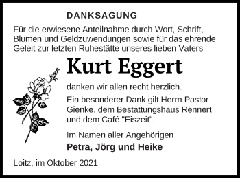 Traueranzeige von Kurt Eggert von Vorpommern Kurier