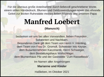 Traueranzeige von Manfred Loebert von Templiner Zeitung