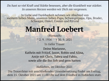 Traueranzeige von Manfred Loebert von Templiner Zeitung