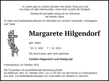 Traueranzeige von Margarete Hilgendorf von Prenzlauer Zeitung