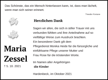 Traueranzeige von Maria Zessel von Templiner Zeitung