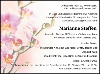 Traueranzeige von Marianne Steffen von Müritz-Zeitung