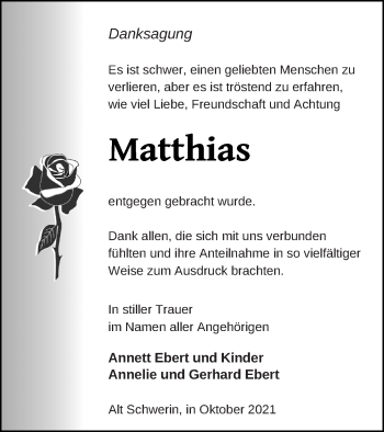 Traueranzeige von Matthias  von Müritz-Zeitung