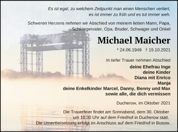 Traueranzeige von Michael Maicher von Vorpommern Kurier