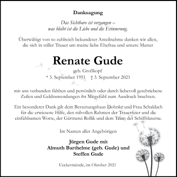 Traueranzeige von Renate Gude von Haff-Zeitung