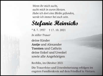 Traueranzeige von Stefanie Heinrichs von Müritz-Zeitung