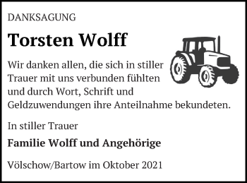 Traueranzeige von Torsten Wolff von Vorpommern Kurier