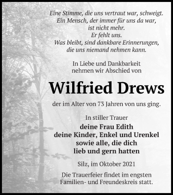 Traueranzeige von Wilfried Drews von Müritz-Zeitung