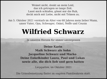 Traueranzeige von Wilfried Schwarz von Haff-Zeitung