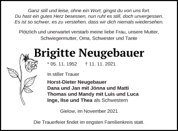 Traueranzeige von Brigitte Neugebauer von Mecklenburger Schweiz