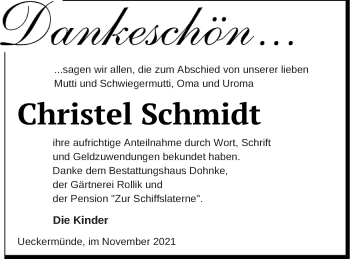 Traueranzeige von Christel Schmidt von Haff-Zeitung