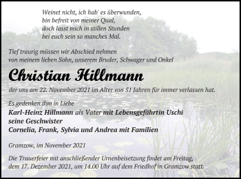 Traueranzeige von Christian Hillmann von Prenzlauer Zeitung