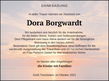 Traueranzeige von Dora Borgwardt von Neubrandenburger Zeitung