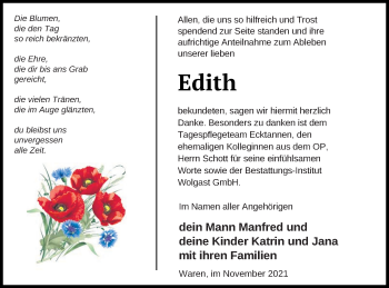 Traueranzeige von Edith  von Müritz-Zeitung