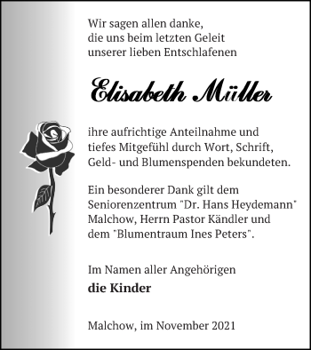 Traueranzeige von Elisabeth Müller von Müritz-Zeitung