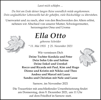 Traueranzeige von Ella Otto von Vorpommern Kurier