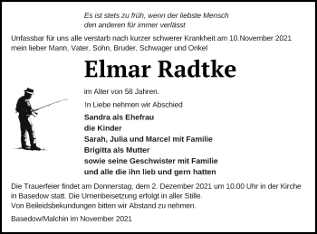 Traueranzeige von Elmar Radtke von Mecklenburger Schweiz