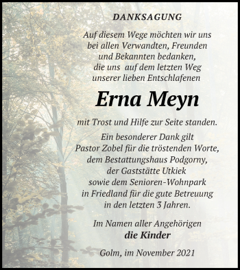 Traueranzeige von Erna Meyn von Strelitzer Zeitung