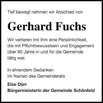 Traueranzeige von Gerhard Fuchs von Demminer Zeitung