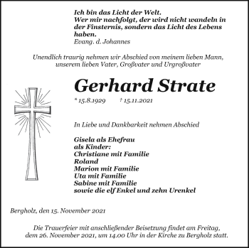 Traueranzeige von Gerhard Strate von Pasewalker Zeitung